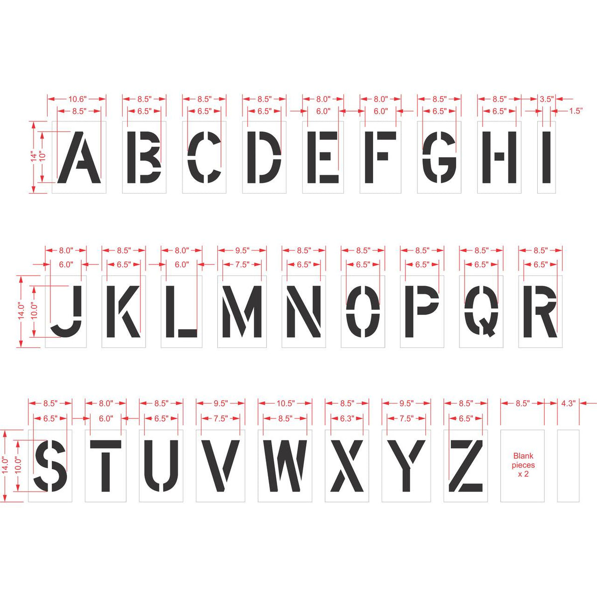 10 inch alphabet stencil kit for parking lot, curb, and commercial pavement lettering applications