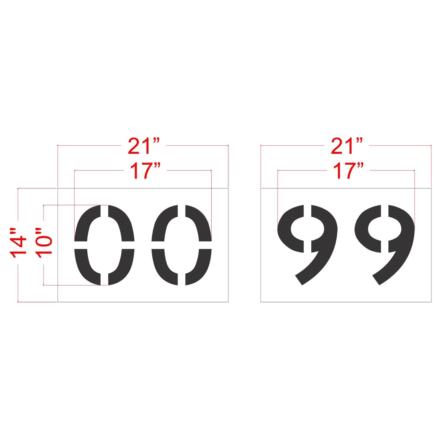 10 inch 2 digit number stencil kit 00-99 for parking lot and commercial pavement numbering applications