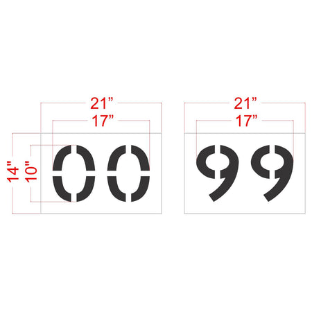 10 inch 2 digit number stencil kit 00-99 for parking lot and commercial pavement numbering applications