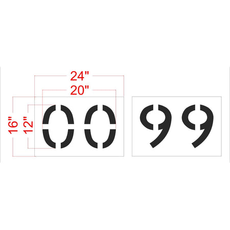 12 inch 2 digit number stencil kit 00-99 for parking lot and commercial pavement numbering applications