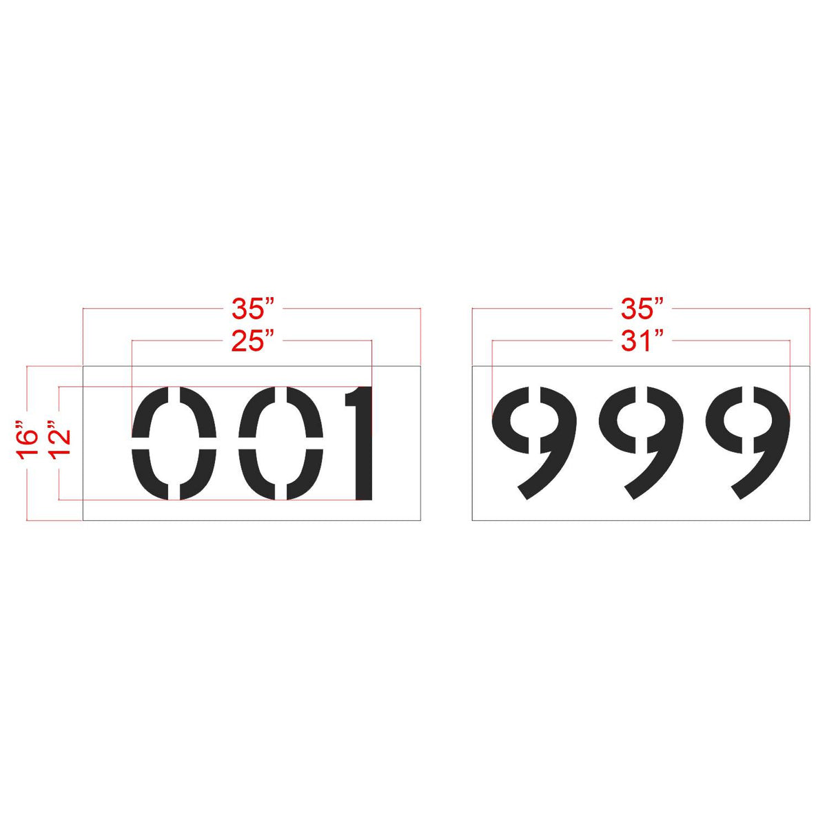12 inch 3 digit 100 piece number stencil kit for parking lot and commercial pavement numbering applications