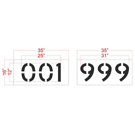 12 inch 3 digit 100 piece number stencil kit for parking lot and commercial pavement numbering applications