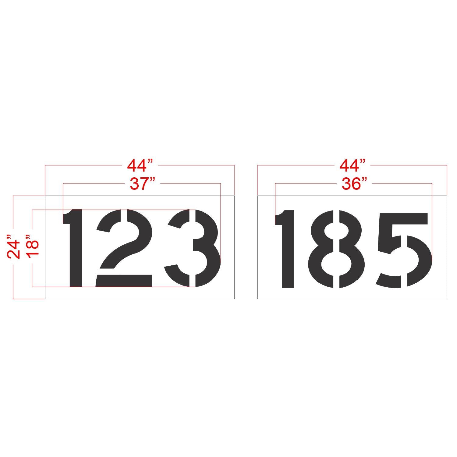 18 inch 3 digit 100 piece number stencil kit for parking lot, warehouse, and commercial pavement numbering applications
