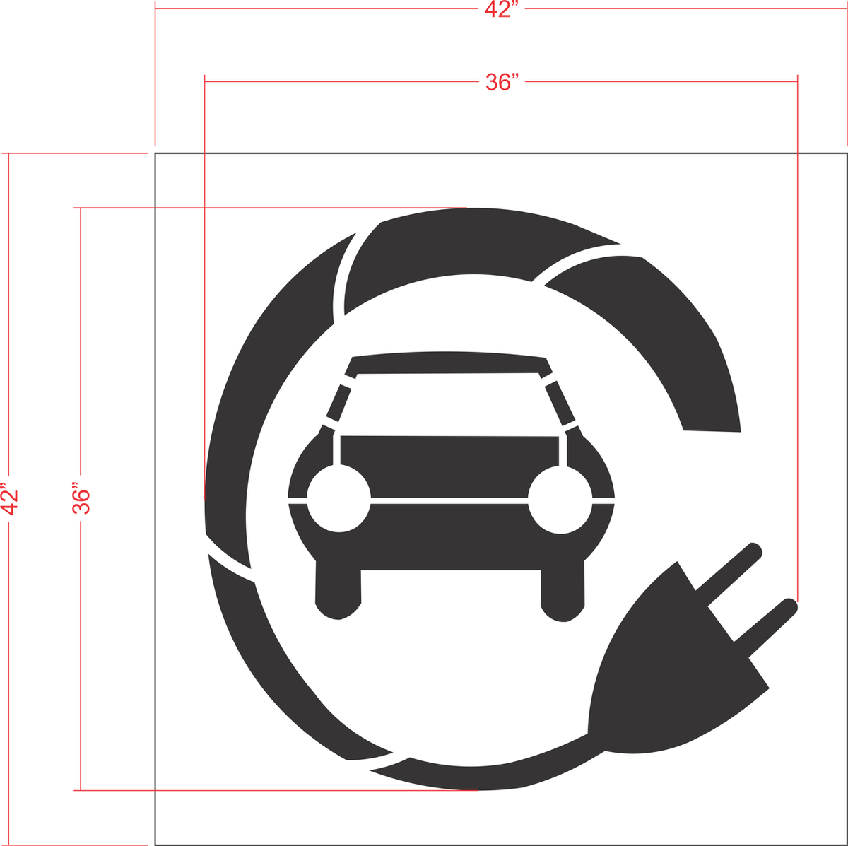 36 inch electric car pavement marking stencil for EV charging station and parking lot striping applications