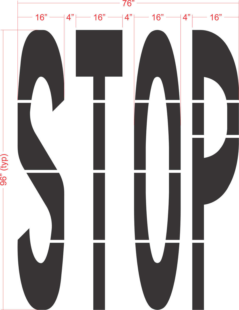 96 inch STOP stencil for commercial parking lot and retail traffic control pavement striping