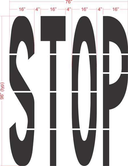 96 inch STOP stencil for commercial parking lot and retail traffic control pavement striping