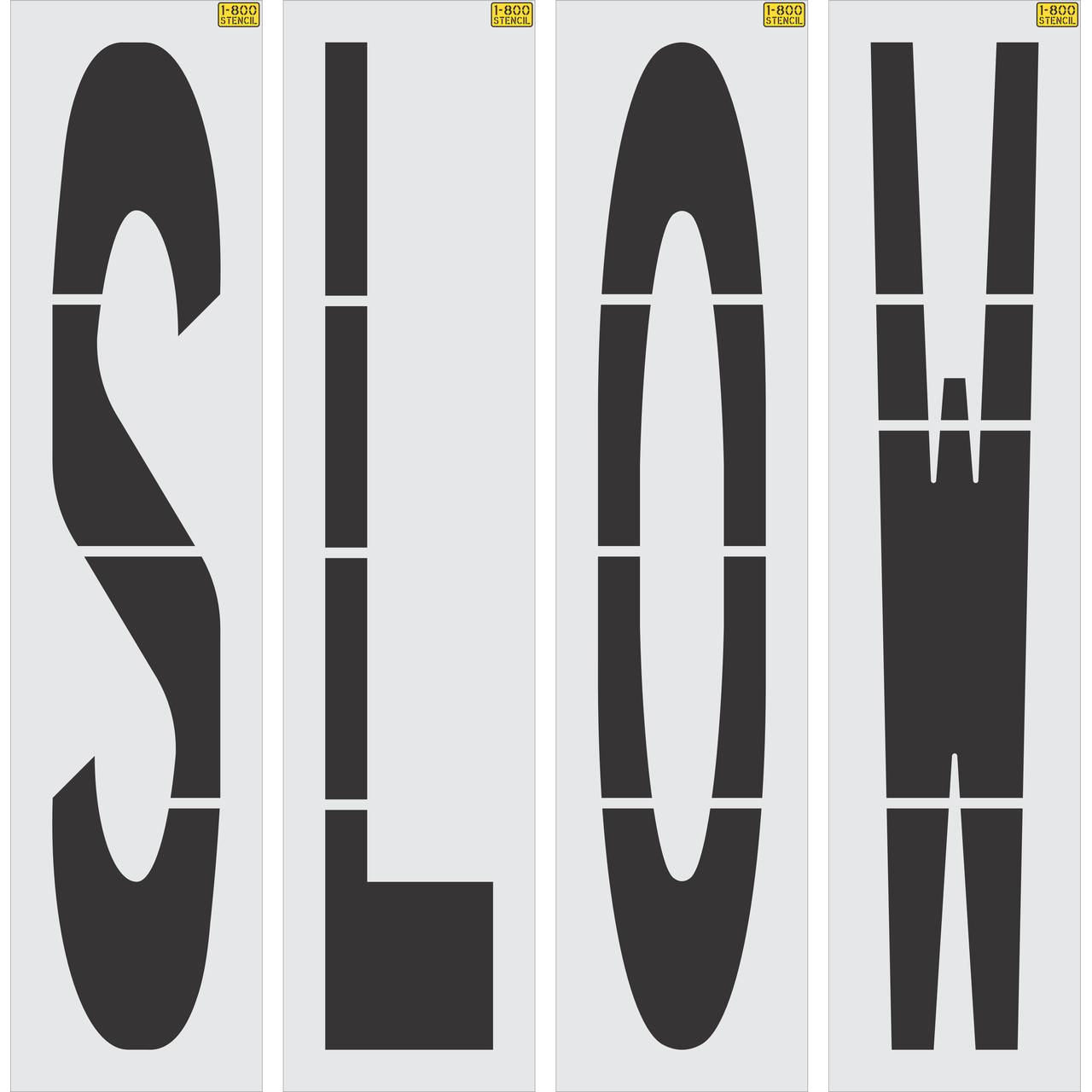 96 inch SLOW stencil for commercial parking lot and retail traffic safety pavement striping