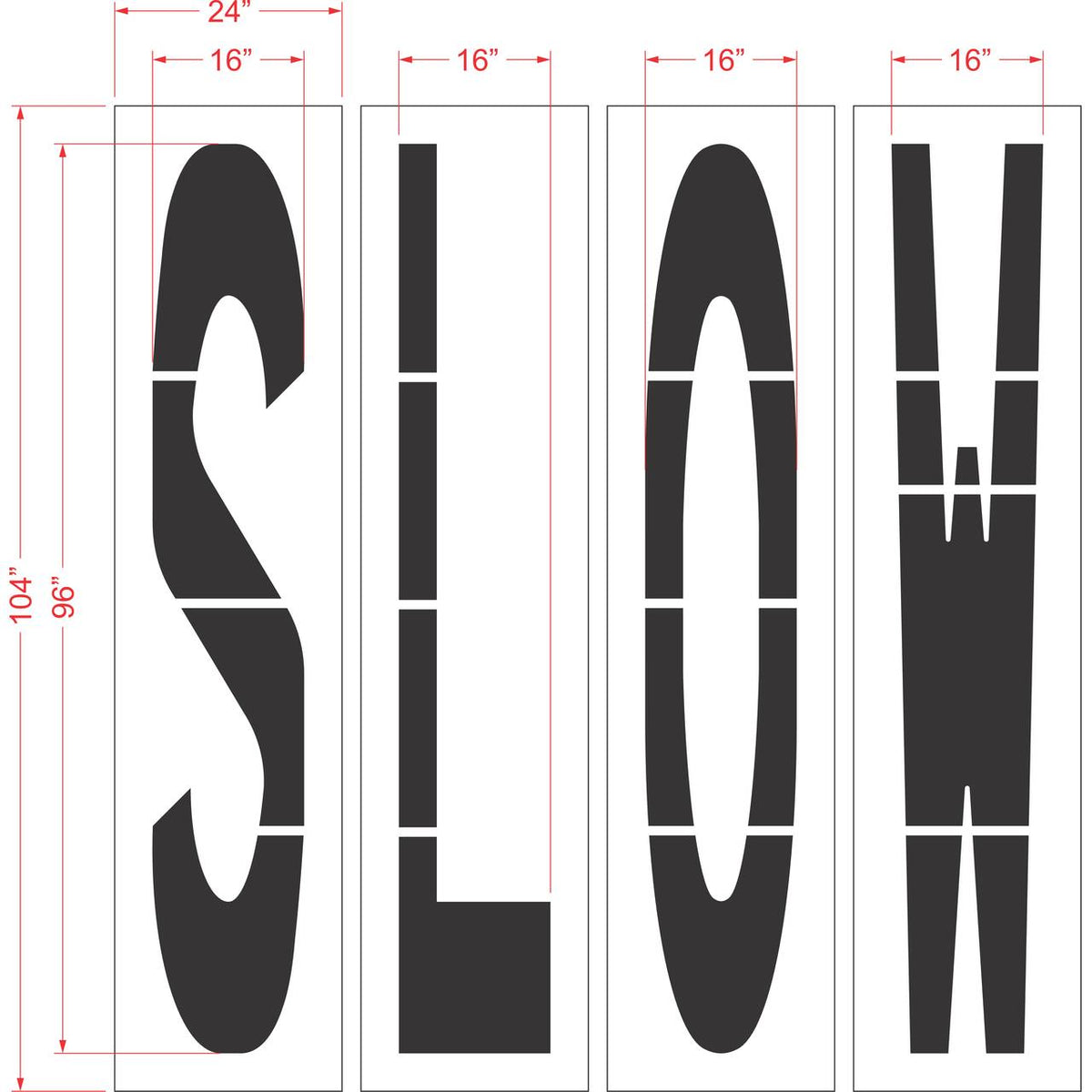 96 inch SLOW stencil for commercial parking lot and retail traffic safety pavement striping