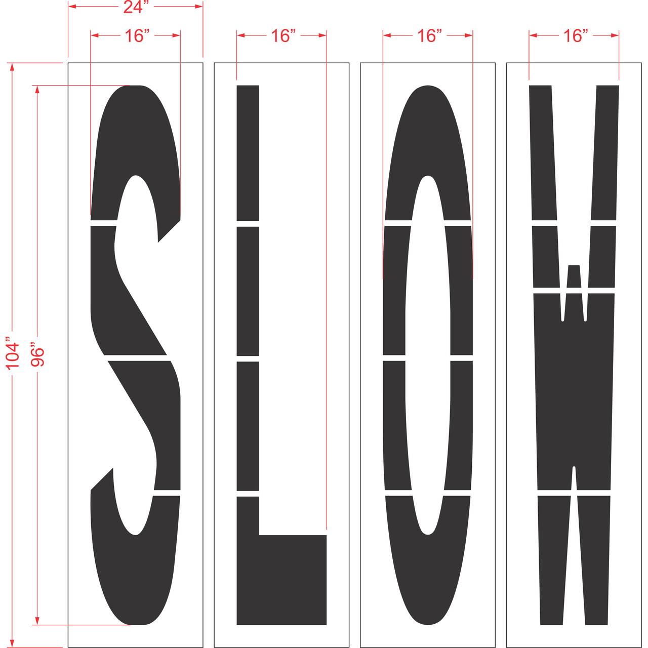 96 inch SLOW stencil for commercial parking lot and retail traffic safety pavement striping