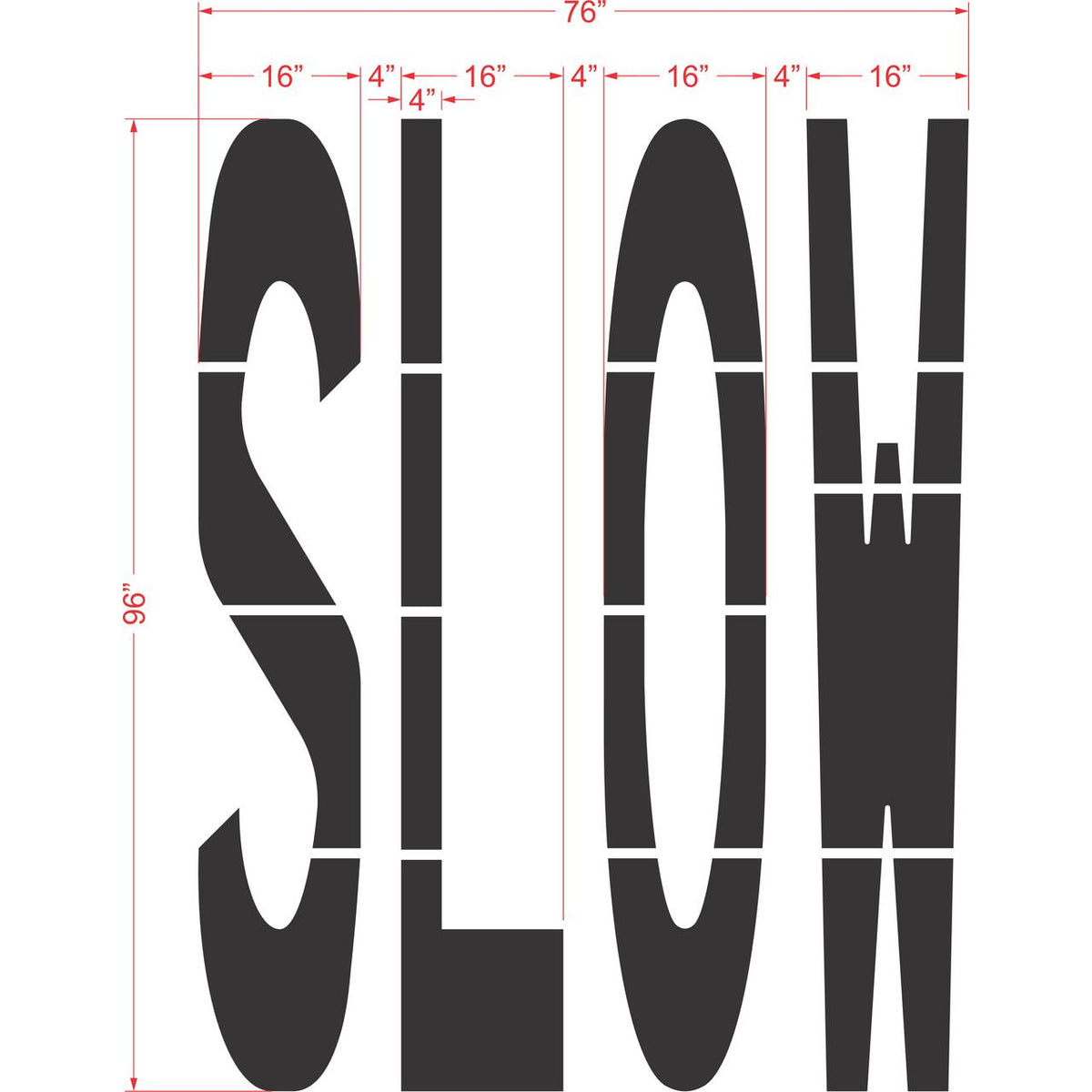 96 inch SLOW stencil for commercial parking lot and retail traffic safety pavement striping