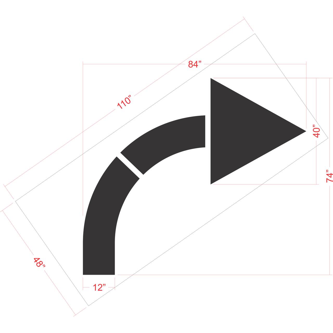 84 inch retail turn arrow pavement marking stencil for parking lot and commercial traffic direction striping applications