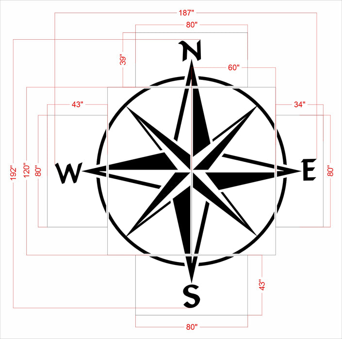 192"x187" Compass Stencil
