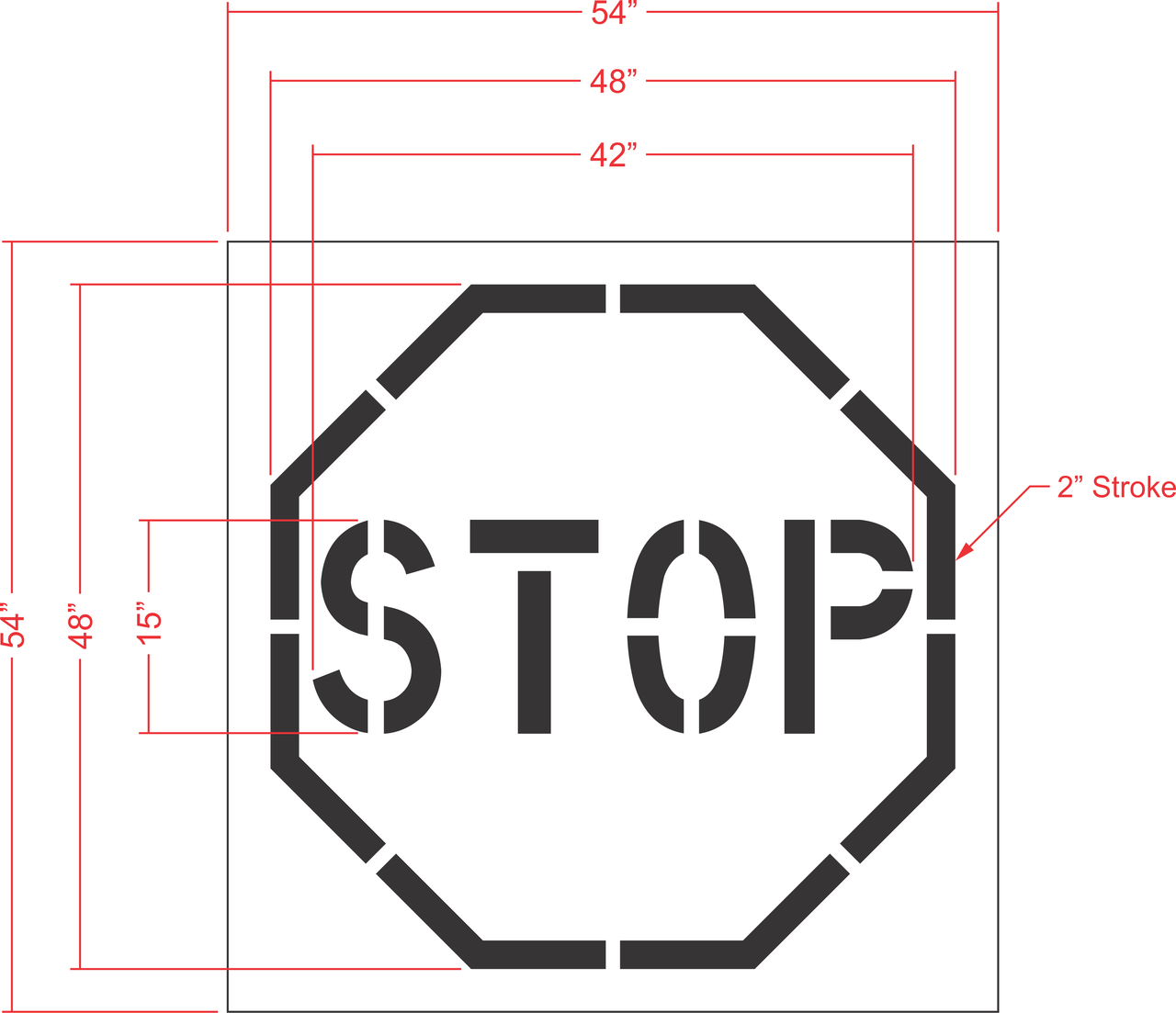 48 inch one piece stop sign pavement marking stencil for parking lot and roadway traffic control applications