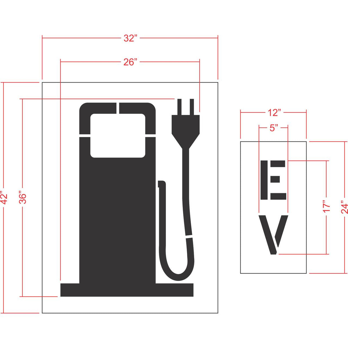 36 inch electric vehicle gas pump style symbol stencil for EV charging station and parking lot pavement marking