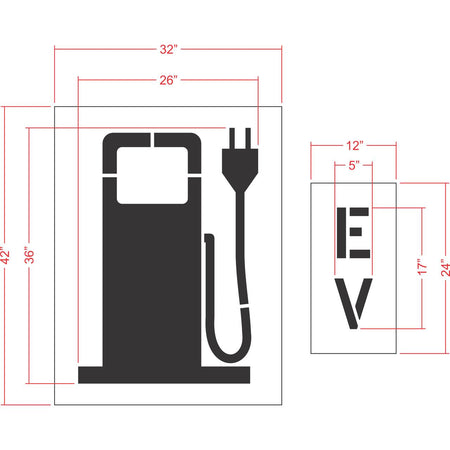 36 inch electric vehicle gas pump style symbol stencil for EV charging station and parking lot pavement marking