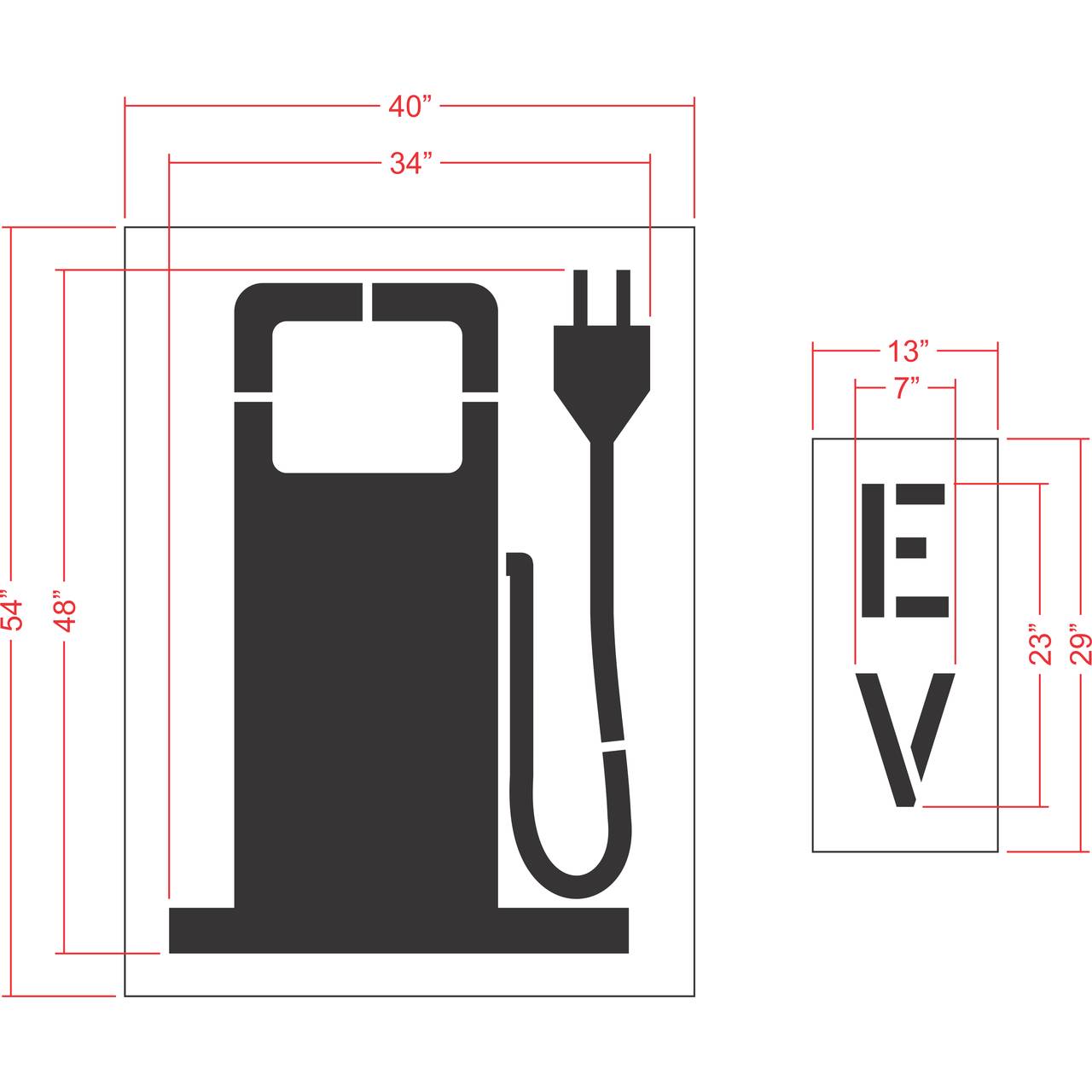 48 inch electric vehicle gas pump style symbol stencil for EV charging station and parking lot pavement marking