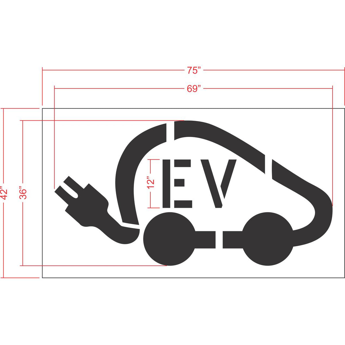 Ev Cut Loop Label 36 inch EV symbol with tail plug pavement marking stencil for electric ...