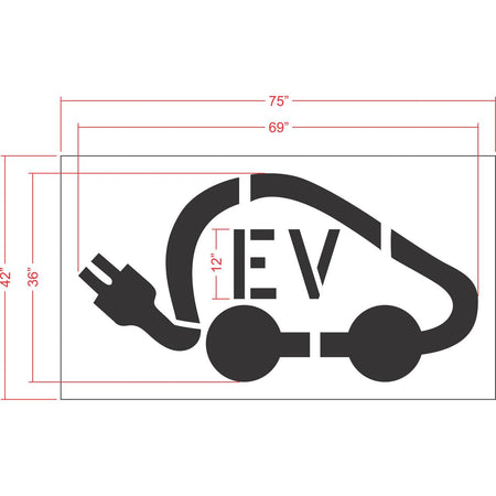 36 inch EV symbol with tail plug pavement marking stencil for electric vehicle charging station and parking lot striping