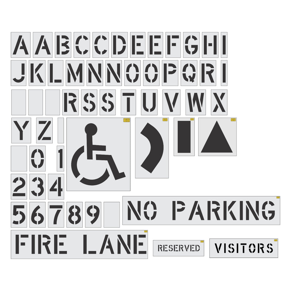 Premium Stencil Set for Parking Lot Pavement Markings - (73-pc)