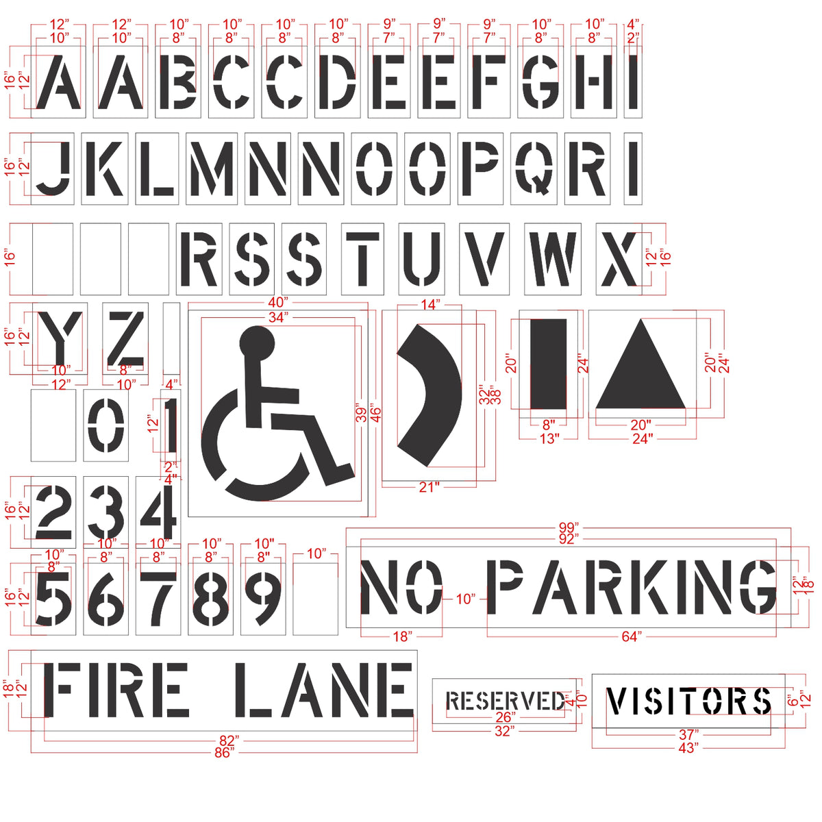 Premium Stencil Set for Parking Lot Pavement Markings - (73-pc)