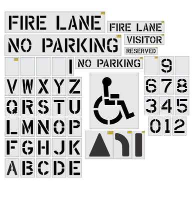 Commercial Stencil Set for Parking Lot Pavement Markings - (52-pc)