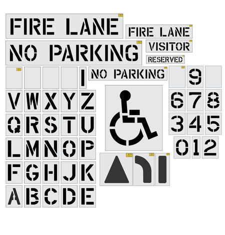 Commercial Stencil for Parking Lot Pavement Markings - (52-pc) - High-quality stencil for pavement marking, durable and reusable