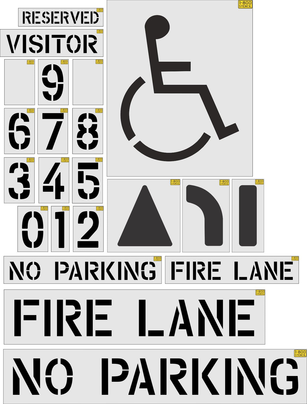 (22piece) Parking Lot Pavement Marking Intermediate Stencil Set 1