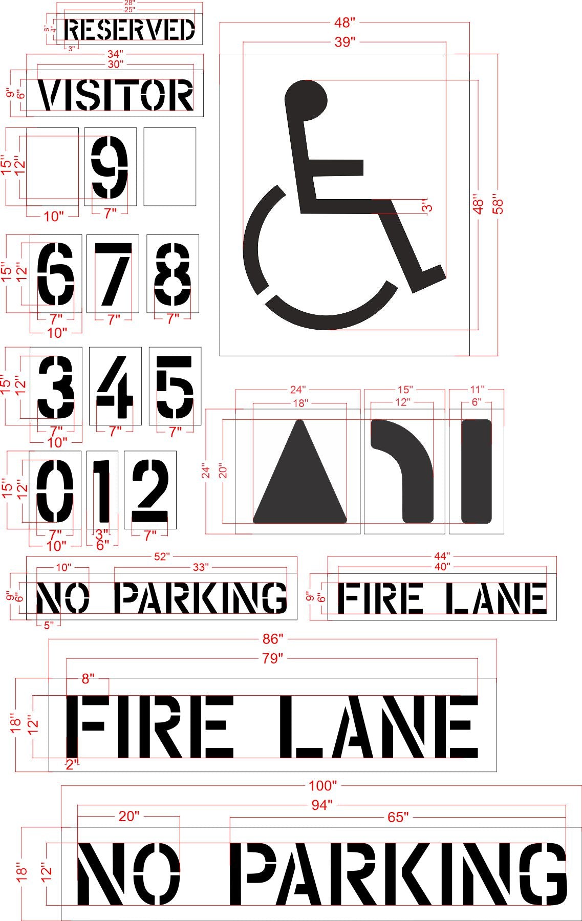 (22-piece) Parking Lot Pavement Marking 