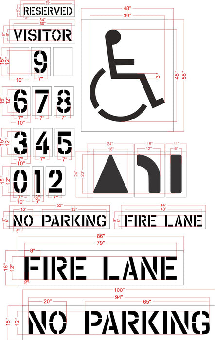 Intermediate Stencil Set for Parking Lot Pavement Markings - (22-pc)