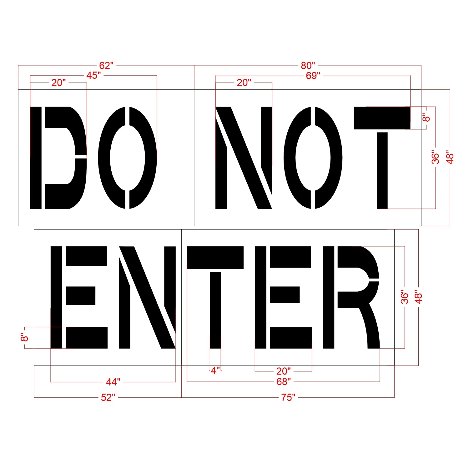 Dimension of 36-inch Chick-fil-A DO NOT ENTER pavement marking stencil for parking lot traffic control