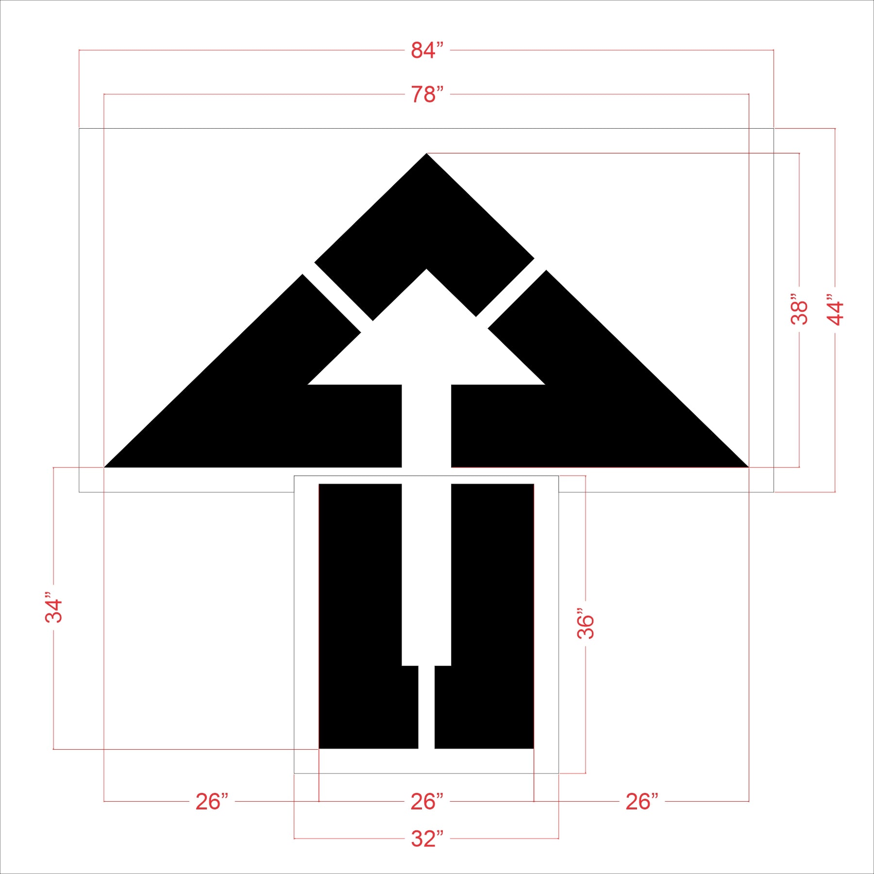 72 inch straight arrow outline stencil for Hy-Vee parking lot traffic flow pavement striping applications