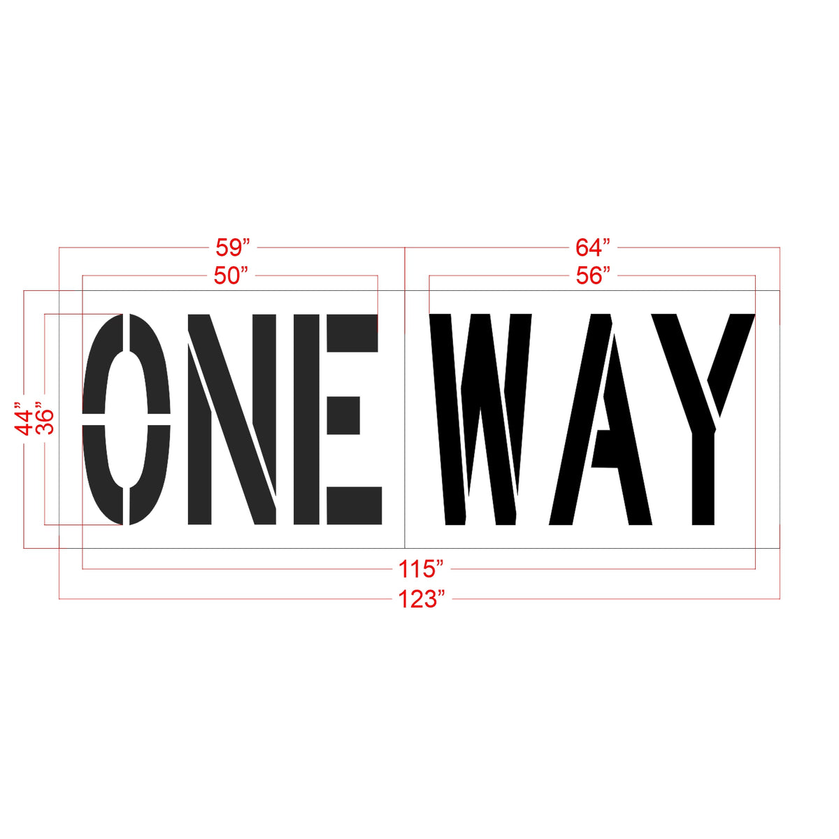 Dimensions of a 'ONE WAY' sign with measurements in inches.