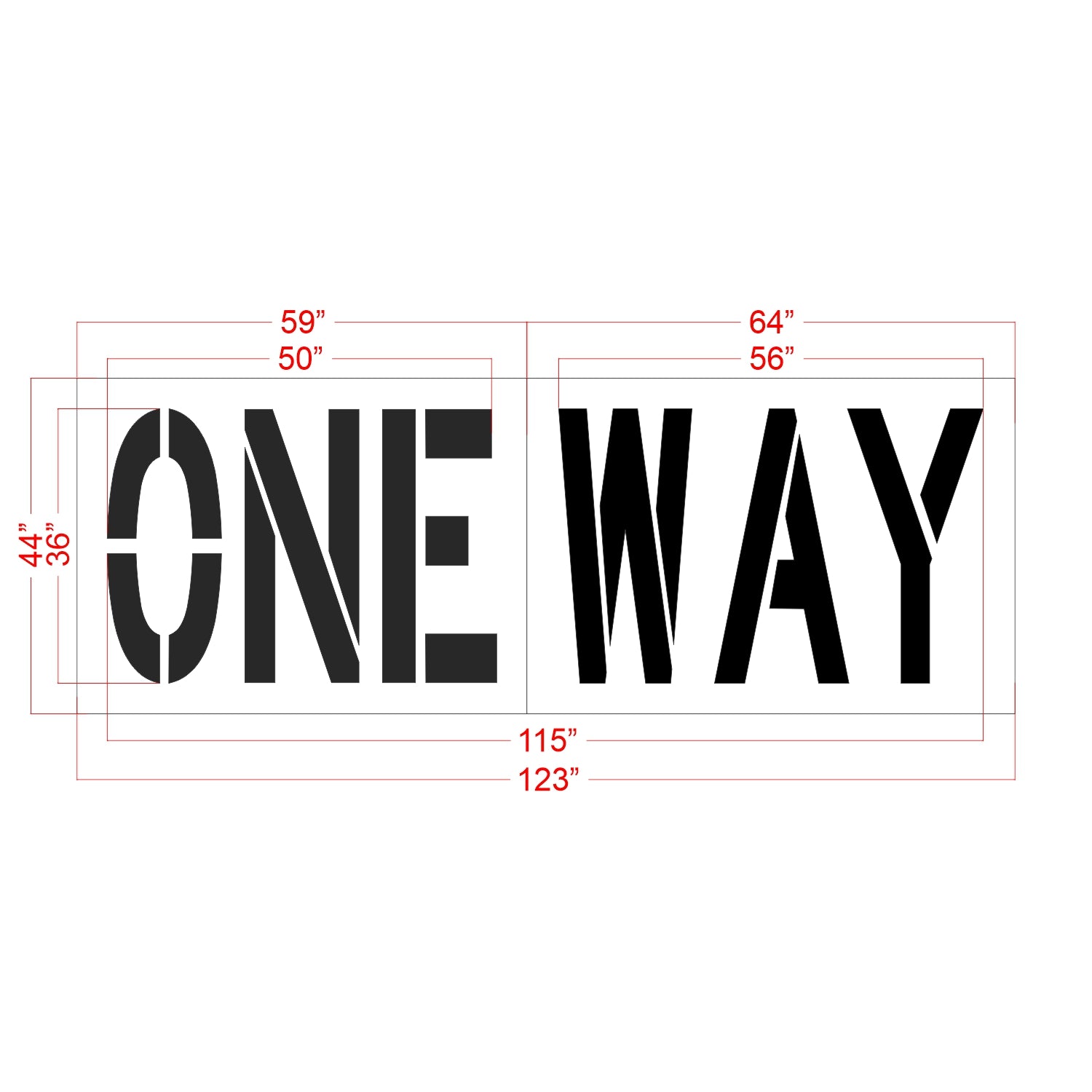 Dimensions of a 'ONE WAY' sign with measurements in inches.