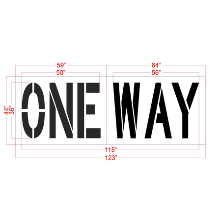 Dimensions of a 'ONE WAY' sign with measurements in inches.