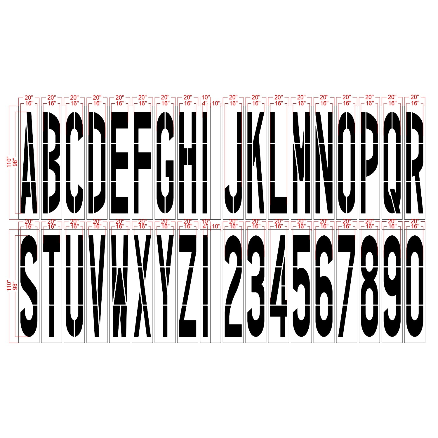 98 inch Arizona DOT alphabet and number kit stencil for roadway lettering and pavement striping applications