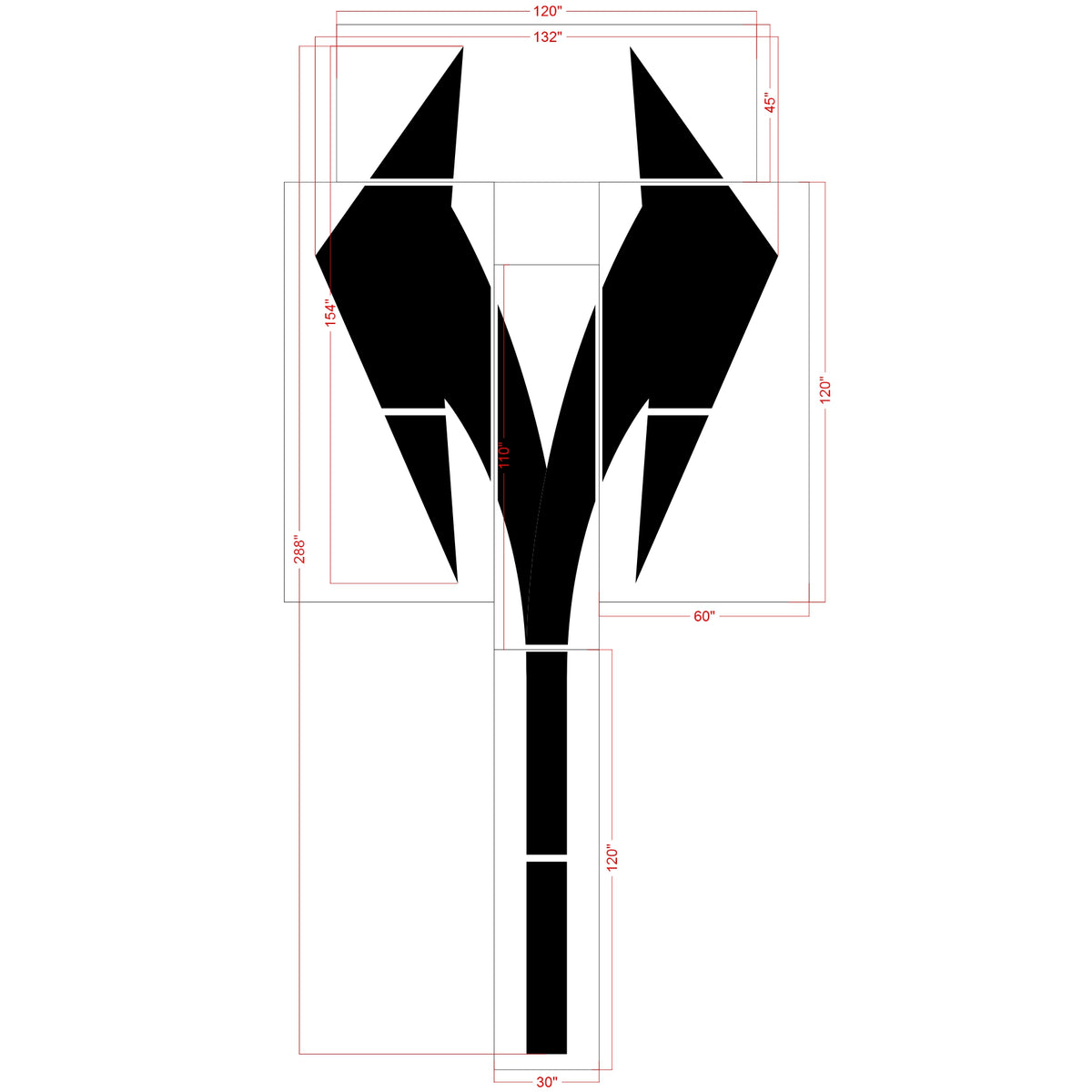 288 inch California DOT lane split arrow stencil for roadway lane divergence and pavement striping applications
