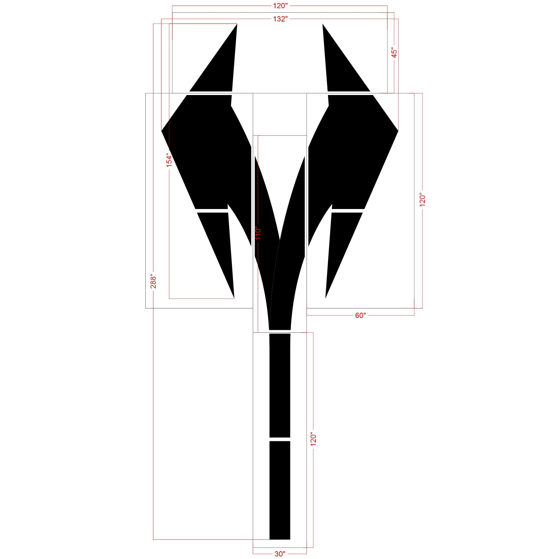 288 inch California DOT lane split arrow stencil for roadway lane divergence and pavement striping applications