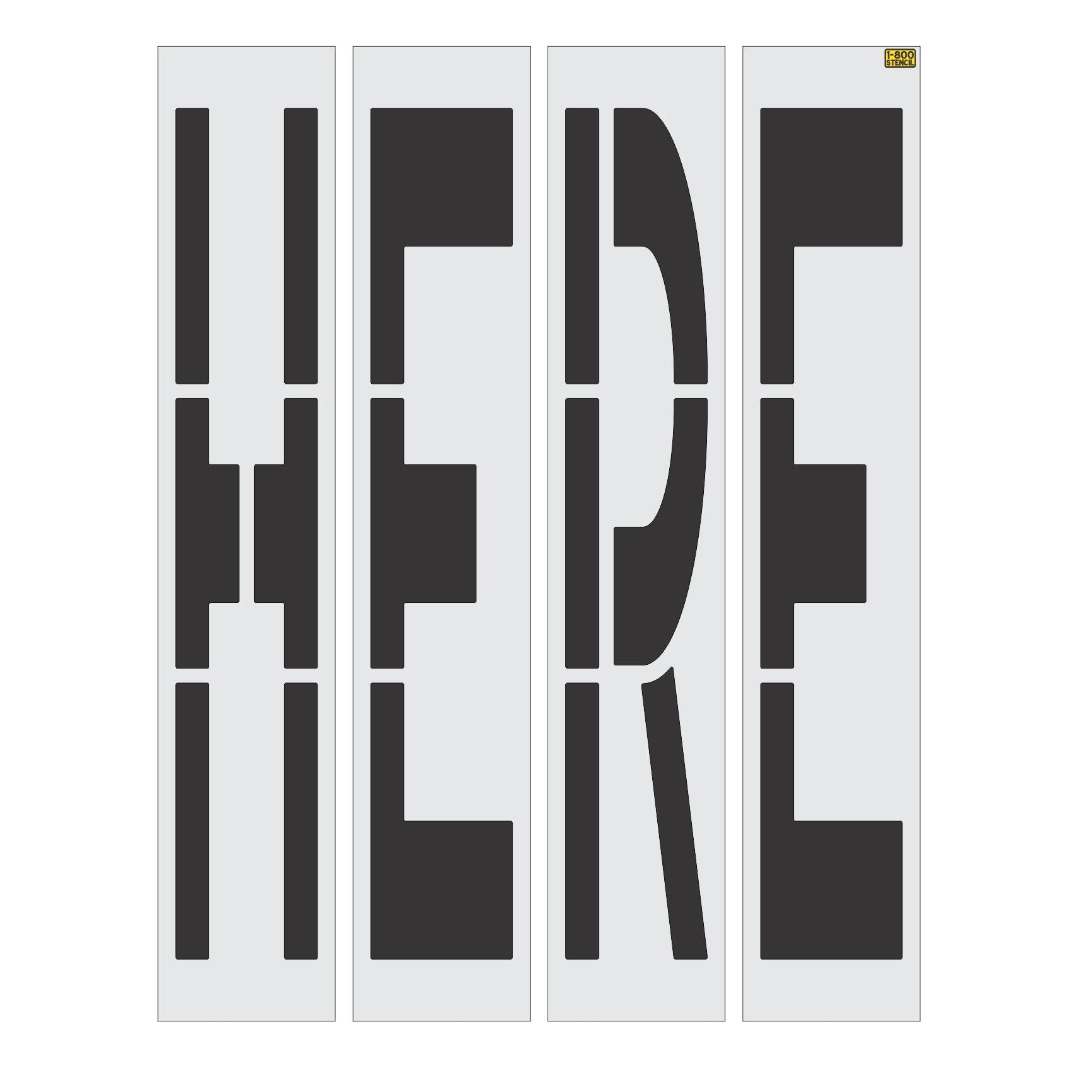 96 inch California DOT HERE wording stencil for STOP HERE and WAIT HERE roadway pavement striping applications