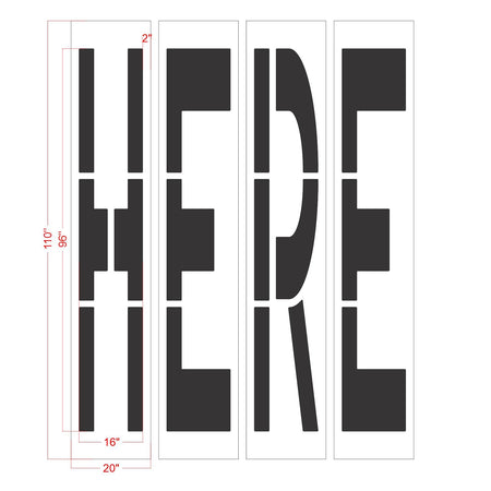 96 inch California DOT HERE wording stencil for STOP HERE and WAIT HERE roadway pavement striping applications