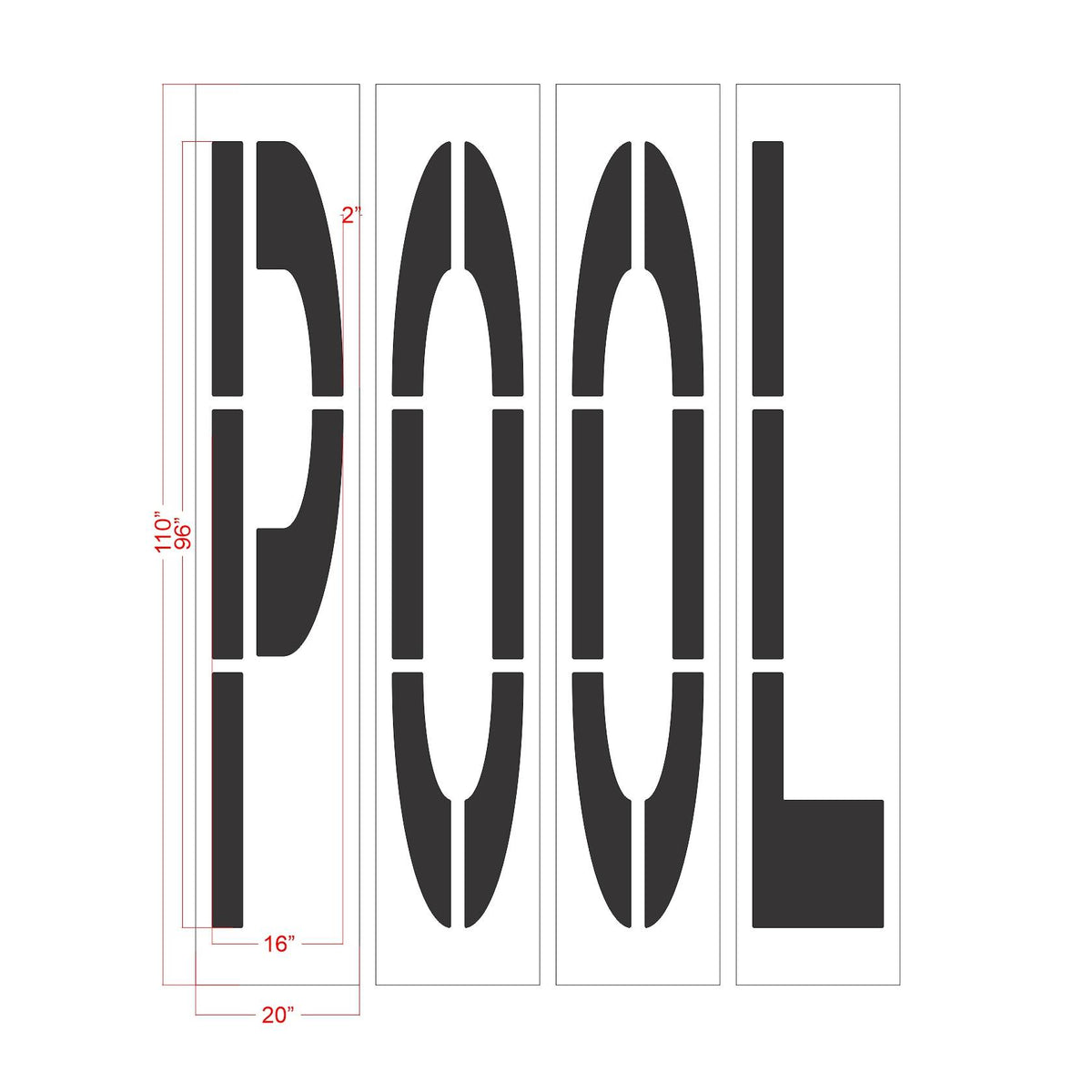 96 inch California DOT POOL wording stencil for carpool and high occupancy vehicle lane pavement striping applications