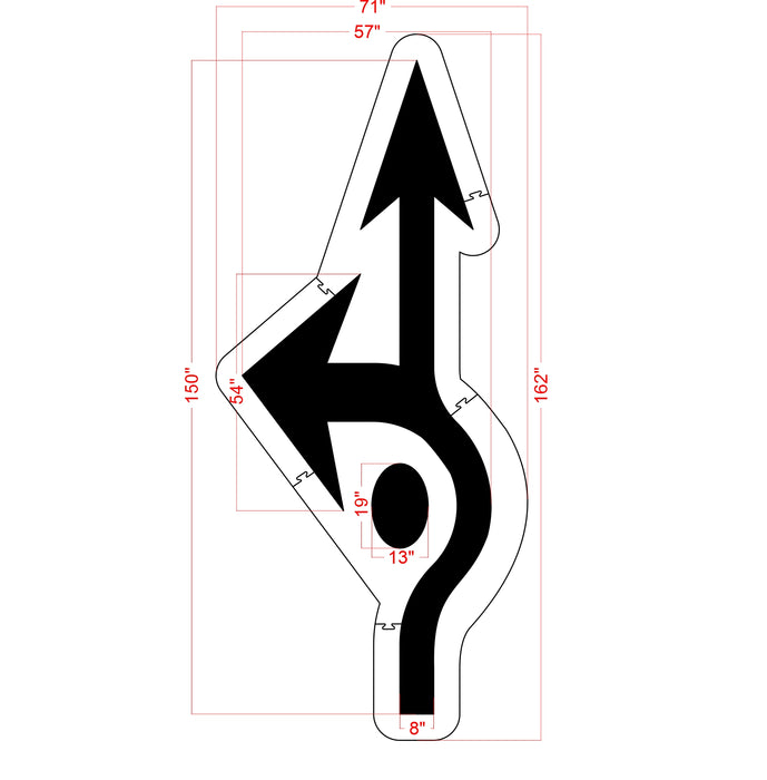 150" California DOT Roundabout Left and Through Arrows Stencil