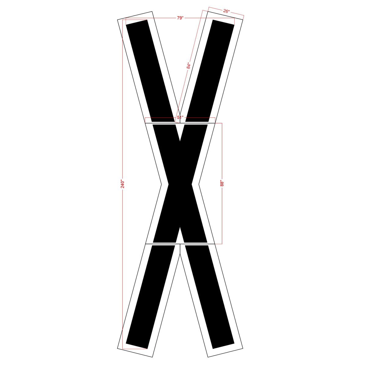 Dimensions of 240-inch North Dakota DOT railroad crossing symbol pavement marking stencil for roadway safety