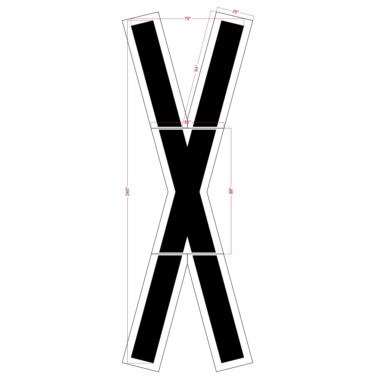 Dimensions of 240-inch North Dakota DOT railroad crossing symbol pavement marking stencil for roadway safety