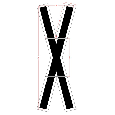 Dimensions of 240-inch North Dakota DOT railroad crossing symbol pavement marking stencil for roadway safety