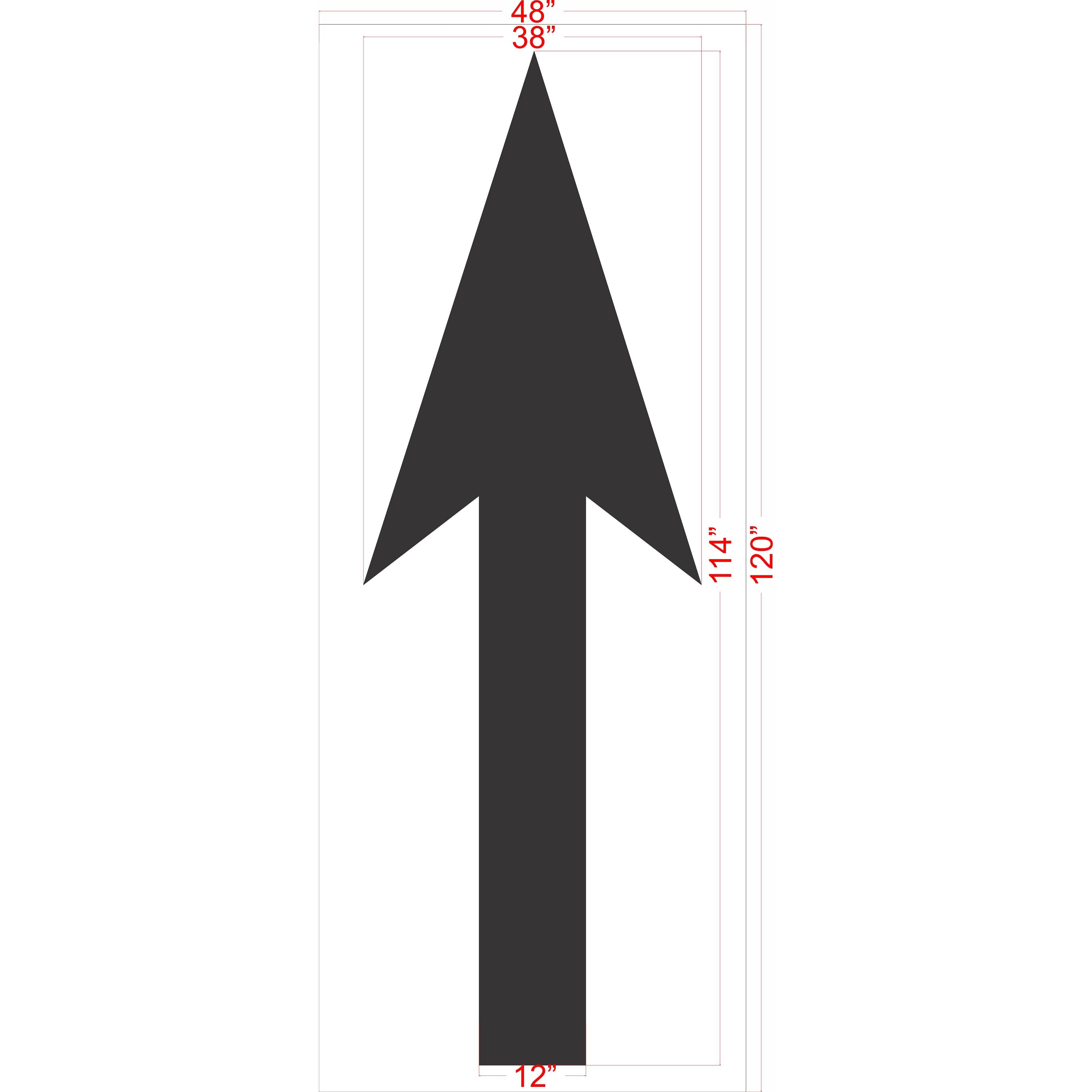Dimension of 114-inch South Carolina DOT no-bridging straight arrow pavement marking stencil for roadway direction