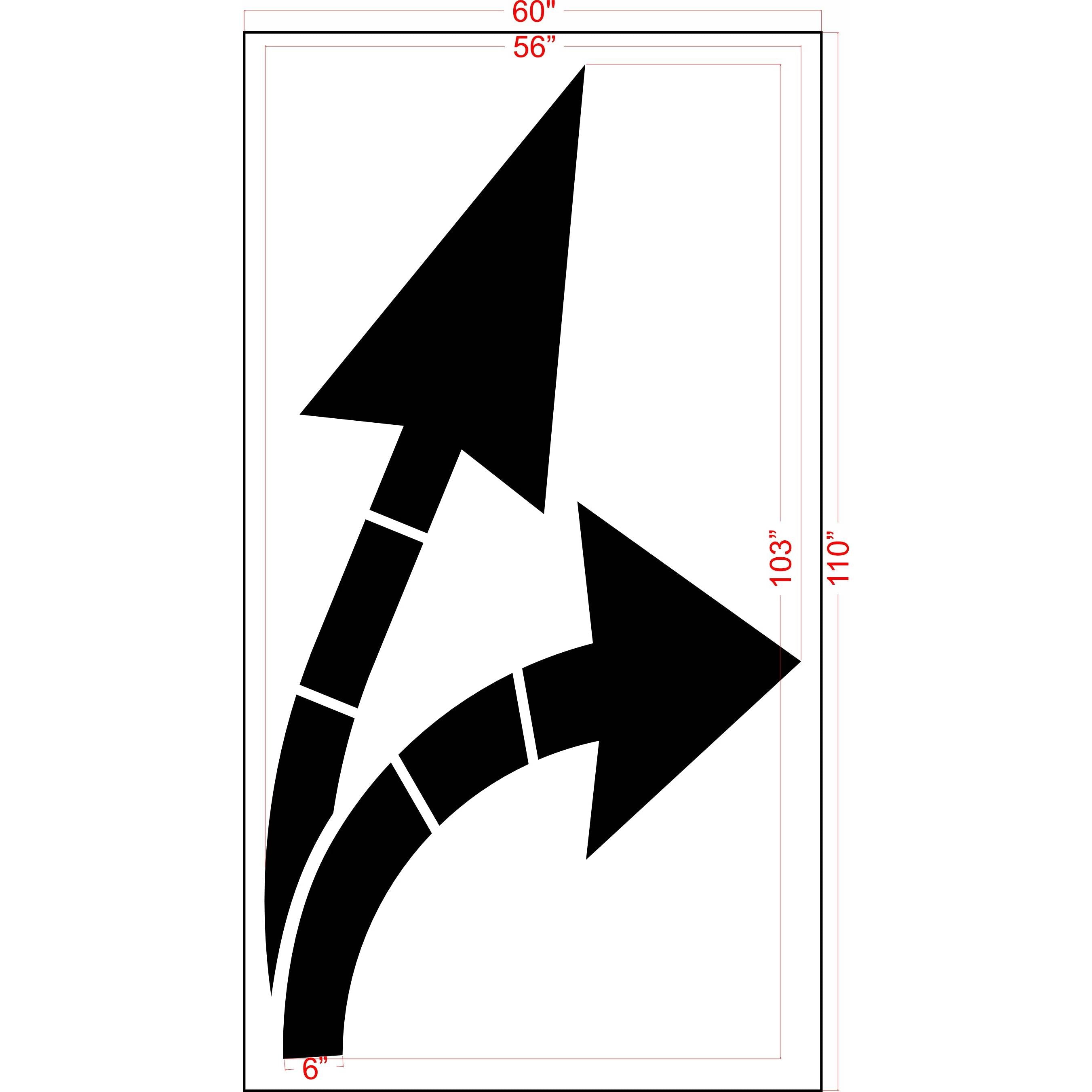 dimension image of 135" Chicago DOT Double Turn Arrow Stencil - High-quality stencil for pavement marking, durable and reusable