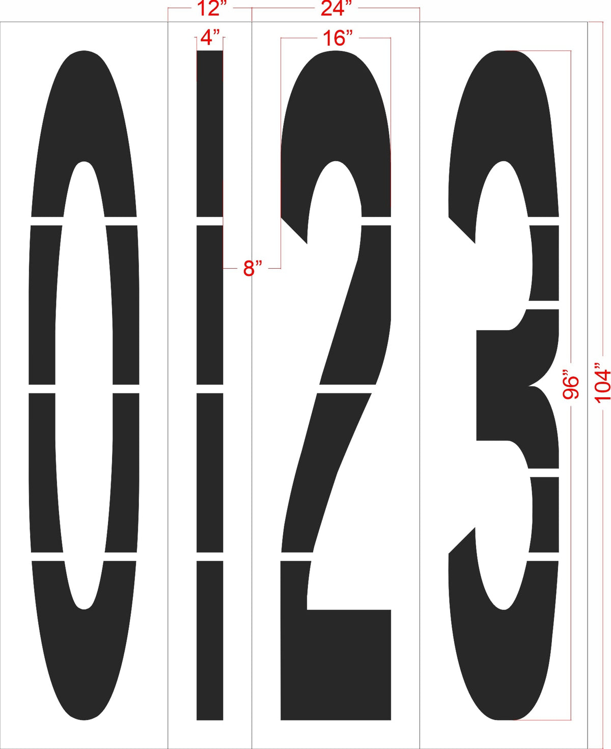 96" Washington DOT Number Kit Stencil - High-quality stencil for pavement marking, durable and reusable
