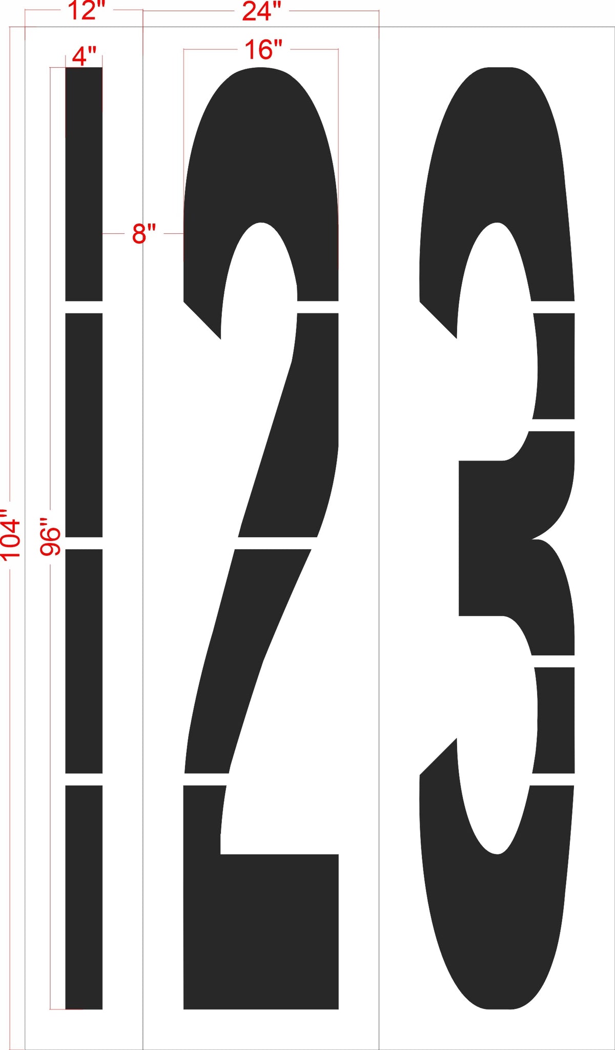 96" Wyoming DOT Number Stencil Kit - High-quality stencil for pavement marking, durable and reusable