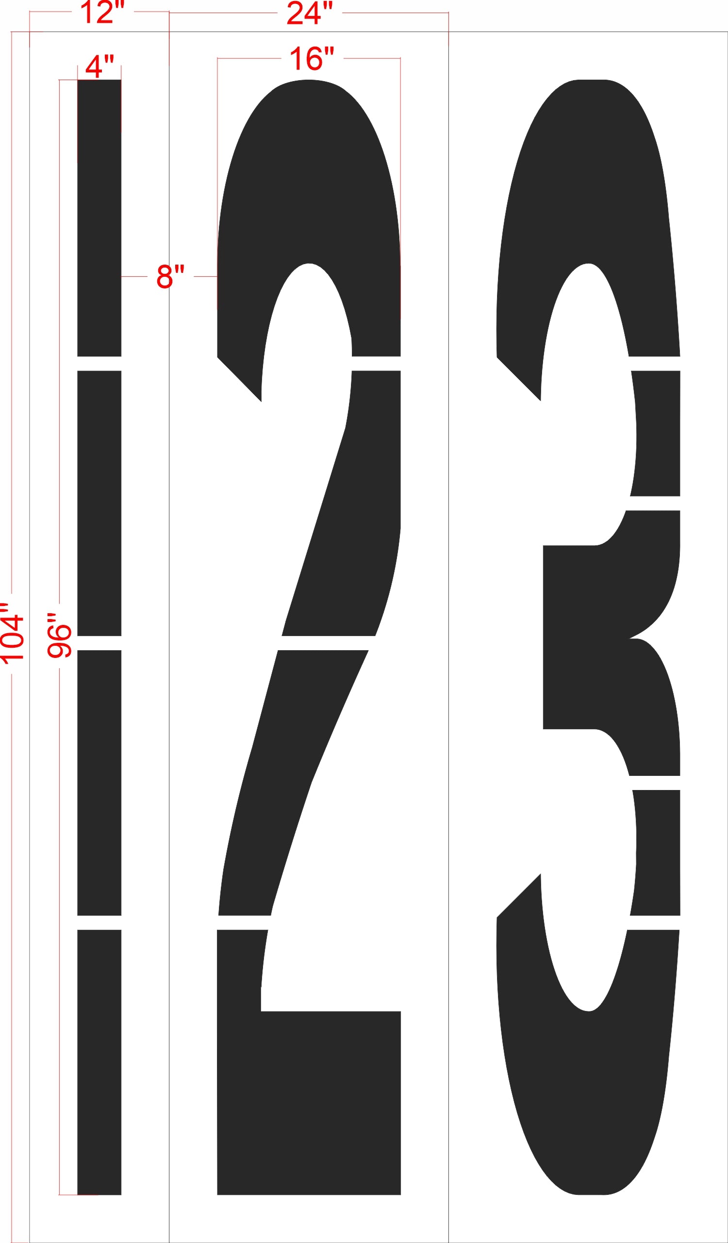 96" Wyoming DOT Number Stencil Kit - High-quality stencil for pavement marking, durable and reusable