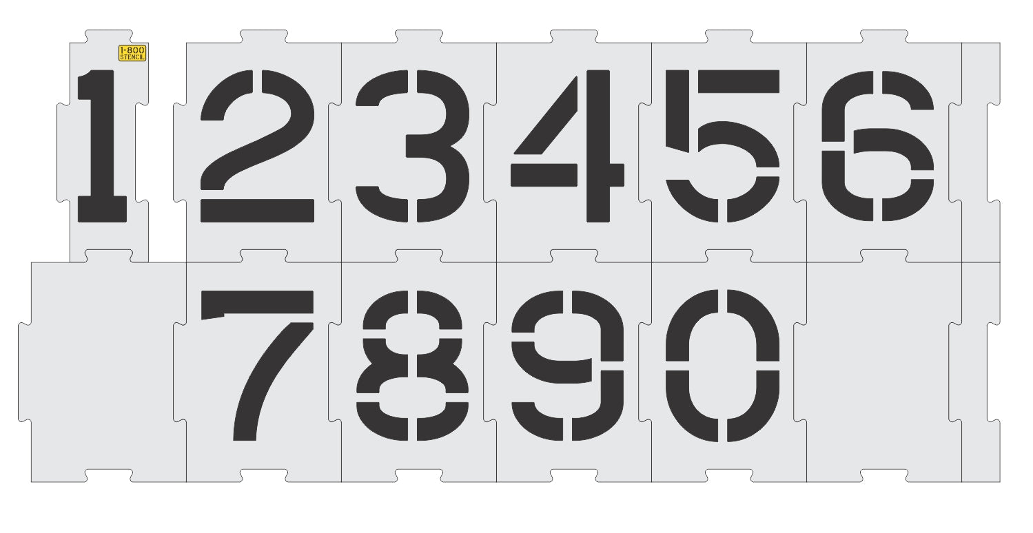 12 inch interlocking number stencil kit for parking lot and commercial pavement numbering applications